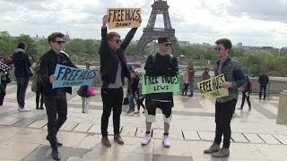 EXCLUSIVE Rixton band offer FREE HUGS to their fans in front of the Eiffel Tower in Paris [upl. by Denice]