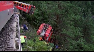 11 injured after Swiss passenger train derailed by mountain landslide [upl. by Basilio]