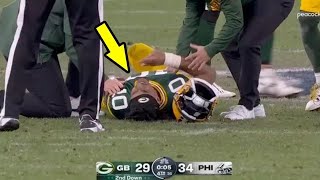 Jordan Love injury  Packers QB Jordan Love suffers apparent lower leg injury in loss vs Eagles [upl. by Fairweather871]