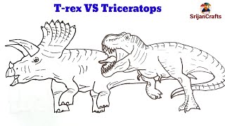 How to draw dinosaurs  Jurassic World  Trex vs Triceratops drawing  Step by step  Dinosaur [upl. by Ursa]