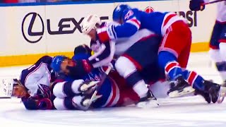 Vincent Trocheck Open Ice Hit on Johnny Gaudreau HUGE FIGHT FULL CLIP Rangers vs Blue Jackets [upl. by Aharon]