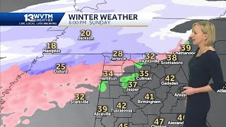 A winter mix of snow sleet and freezing rain is forecast early in the week for Alabama [upl. by Frohne195]