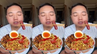 ASMR MUKBANG eating show fried noodles roasted fish pork egg vegetable rice yummy [upl. by Nnawtna]