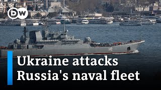 Ukraine claims fighter jets have destroyed a large Russian warship in Crimea  DW News [upl. by Adnauqahs]