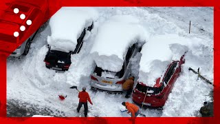 A GressoneyLaTrinité si continua a spalare neve le immagini dal drone [upl. by Ahsinehs450]