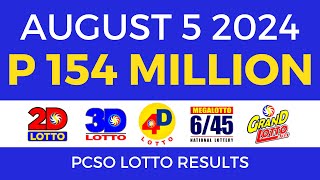 Lotto Result Today 9pm August 5 2024  PCSO Complete [upl. by Kurzawa]