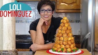 Cómo hacer una Croquembouche o Tarta de profiteroles rellenos de crema pastelera Loli Domínguez [upl. by Rafaelof]