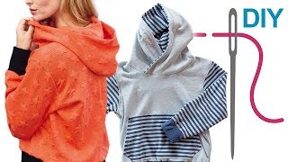 Kapuze nähen für Anfänger – DIY Kapuze an Sweatshirt nähen [upl. by Yelahc146]