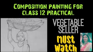 Composition painting  Vegetable seller  How to make composition painting [upl. by Flann]