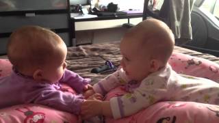 Twin babies talk and hold hands for the first time [upl. by Anileh66]