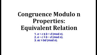 Congruence Modulo n Arithmetic Properties Equivalent Relation [upl. by Fryd]