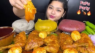 DIFFERENT TYPES OF FUFU WITH SPICY CHICKEN CURRY AND EGG CURRY  SPICY EXTRA GRAVY  EATING MUKBANG [upl. by Andrade]