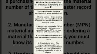 Prerequisite of Purchase Info Record  SAP MM [upl. by Anawik]