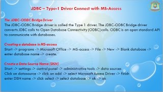 Lesson  07  JDBC  Type1 Driver Connect with MSAccess using JDBC [upl. by Asirem]