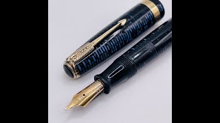 Parker Vacumatic Blue Major Fountain Pen with Oblique Flex Nib 14k [upl. by Ymma]