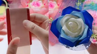 Very Easy Flower Making Ideas with Card  How to make roses out of ribbon step by step [upl. by Eirovi285]