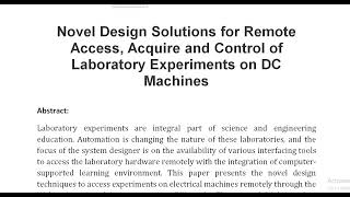 Novel Design Solutions for Remote Access Acquire and Control of Laboratory Experiments on DC Machin [upl. by Osnohpla665]