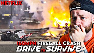 FIRST TIME WATCHING F1  Grosjeans Fireball Crash  DRIVE TO SURVIVE [upl. by Nahrut383]