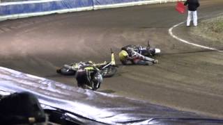 Speedway Dohren 19 okt 2013 heat 1 chrash jason dohle en kai huckenbeck [upl. by Jone]