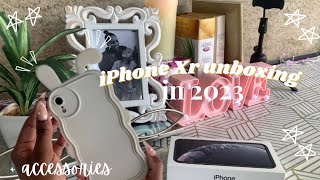 iPhone XR unboxing in 2023 black 256 accessories aesthetic asmr customisation and setup [upl. by Einuj]