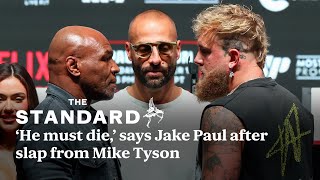 ‘He must die’ Jake Paul screams in the ring promise after slap by Mike Tyson [upl. by Allerym]