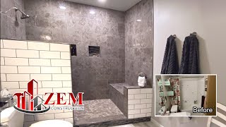 Large Walk In Tile Shower  Bathtub Conversion  Full Bathroom Remodel  Time Lapse [upl. by Aleydis]