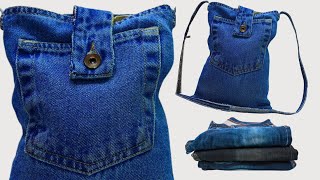 Jeans Bag tutorial  Recycle old jeans  Diy denim projects [upl. by Airdnaxela]