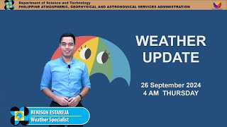 Public Weather Forecast issued at 4AM  September 26 2024  Thursday [upl. by Esiuqram]