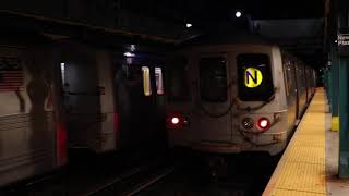 MTA New York City Subway  Brighton Beach amp Ditmars Blvd Bound R46 N Trains  Newkirk Plaza [upl. by Quartet]