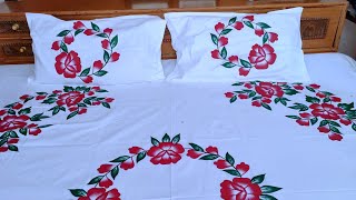 Painting bedsheet design painting chadar design pillow cover designWhatsApp number 9026776824 [upl. by Tallula744]