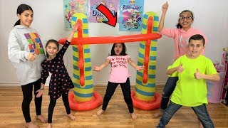 Kids Play Inflatable Limbo Challenge with HZHtube kids fun family game [upl. by Neu301]