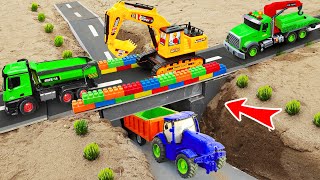 Car JCB  Crane Excavator Truck rescue mini Tractor and making lego concrete bridge  Toy for kids [upl. by Eniamat]