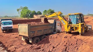 JCB 3dx Working for Pond making with Loading Mud in Tata 2518 and Tata 3118 Truck [upl. by Attenahs922]