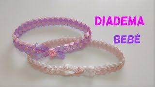 DIADEMA para BEBÉ TRENZADO ELÁSTICO  APRENDE HACER MINI ROSA con CINTA de RASO [upl. by Allac160]