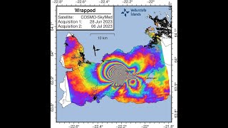 Land deformation greater than in 202122 Earthquakes around ancient volcano that flooded 146 km3 [upl. by Nemra]