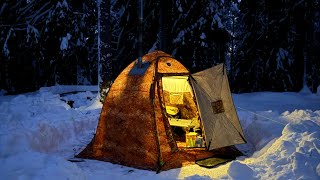 Surviving in freezing cold and deep snow 23  Hot tent RBM up2 mini [upl. by Esirec533]