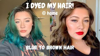 I BLEACHED MY OWN HAIR blue to brown hair [upl. by Maxie]