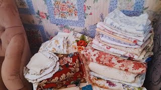 Vintage Fabric Haul Creating a Cosy Sewing Room amp Vintage Sheet Quilt Progress [upl. by Auqinehs]