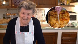 Pasta Grannies makes lasagna verde from Emilia Romagna [upl. by Humo594]