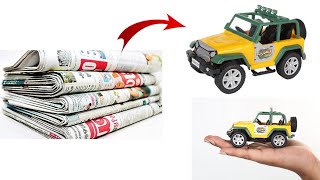 Newspaper Car  How to Make Toy Car with Newspaper  waste material crafts [upl. by Kcirddehs]