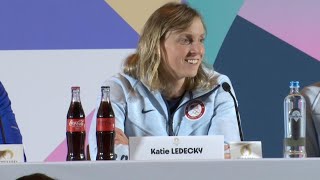 WATCH 4time Olympian Katie Ledecky responds to question about banned substances in swimming [upl. by Tonye922]