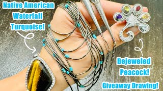 Native American Waterfall Turquoise Bejeweled Peacock Goodwill Bluebox Mystery Jewelry Unboxing Pt1 [upl. by Ajroj376]