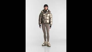 RUDSAK Shiny MAVE GLOSSY DOWN PUFFER Jacket WITH HOOD Metallic Ivory Camo Women [upl. by Cynth]