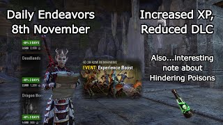 Increased XP Reduced DLC  Daily Endeavors Walkthrough  ESO 8th November [upl. by Sorkin698]