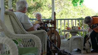 Peggy Feeding Fleece Into Spinning Wheel During Farm Tour  Wild Flower Farm [upl. by Eelessej819]