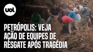 Petrópolis Equipes de resgate removem escombros após tragédia que deixou mortos no RJ [upl. by Aivat]