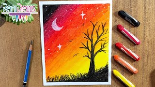 Cómo dibujar un PAISAJE FÁCIL con ÓLEO PASTEL  How to draw EASY LANDSCAPE with OIL PASTEL [upl. by Nilyarg187]