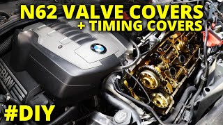 How To Replace 550i545i Valve Cover Gasket  TIMING COVERS N62 DIY [upl. by Nivlac]