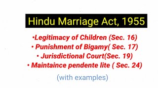 Section 16 to 24 of Hindu Marriage Act l 1955 l Provisions of Maintenance and Childs Custody l [upl. by Leticia302]