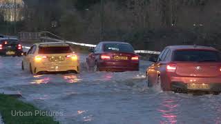 Drivers tackle flood water in Gloucestershire as Tewkesbury nearly cut off [upl. by Ylehsa696]